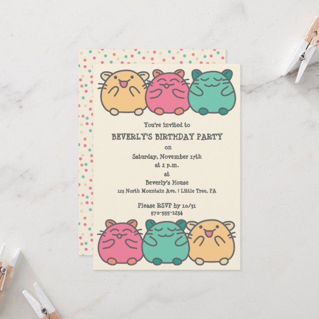 Cute Kawaii Stil Tecknad Hamsters Personlig Inbjudningar (Fram/Back In Situ)
