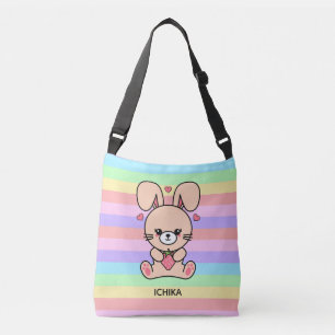 Cute Kawaii Strawberry Bunny Rabbit Stripe Axelväska
