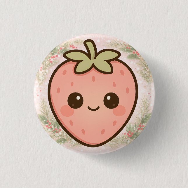 Cute Kawaii Strawberry Button  Knapp (Framsida)