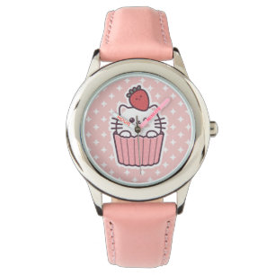 Cute Kawaii Strawberry Cat Cupkaka Tecknad Armbandsur