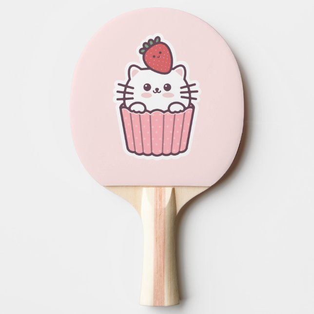 Cute Kawaii Strawberry Cat Cupkaka Tecknad Pingisracket (Framsidan)