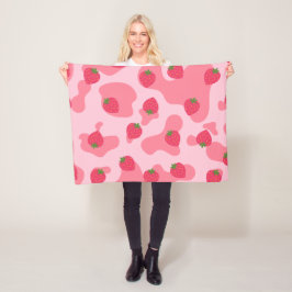 Cute Kawaii Strawberry Cow Mönster Fleecefilt