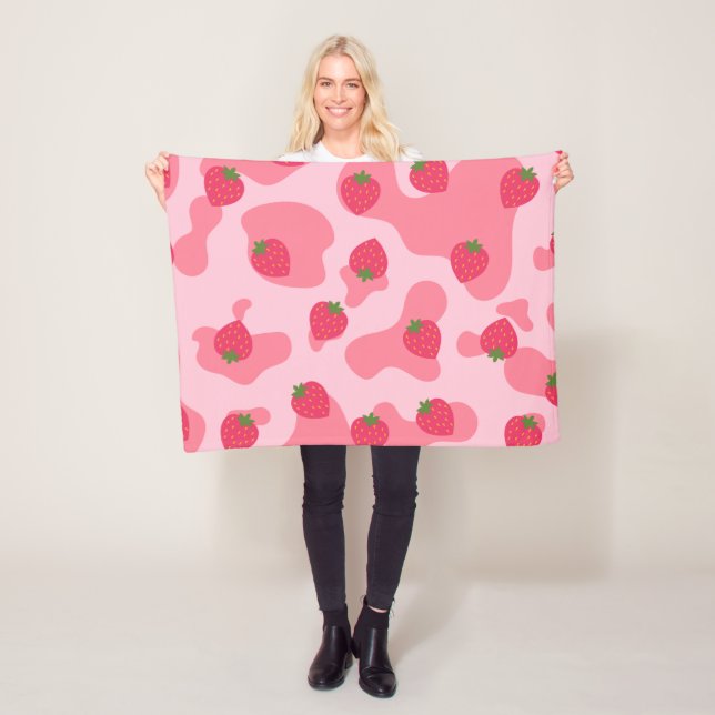 Cute Kawaii Strawberry Cow Mönster Fleecefilt (På plats)