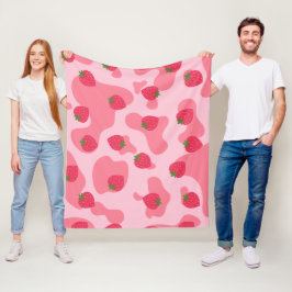 Cute Kawaii Strawberry Cow Mönster Fleecefilt