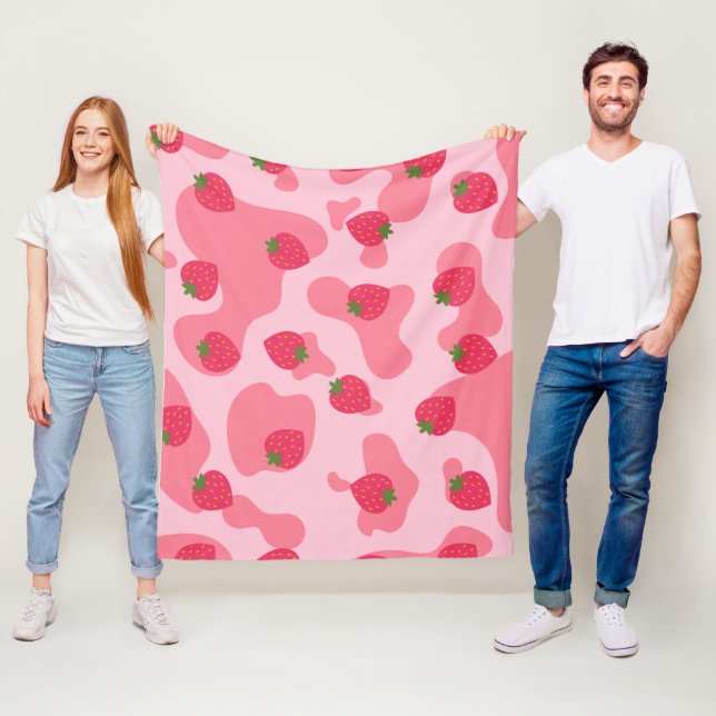 Cute Kawaii Strawberry Cow Mönster Fleecefilt (På plats)