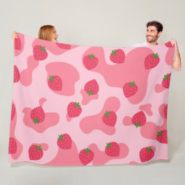Cute Kawaii Strawberry Cow Mönster Fleecefilt
