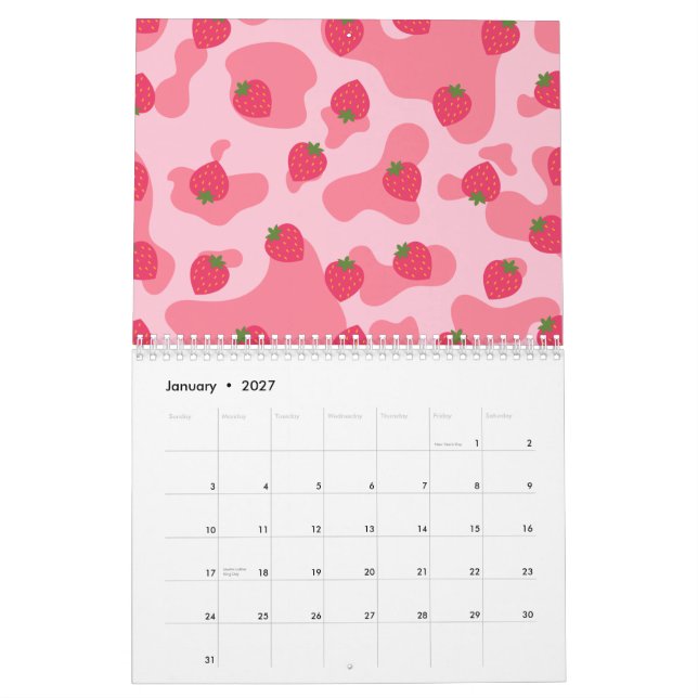 Cute Kawaii Strawberry Cow Mönster Kalender (Jan 2027)