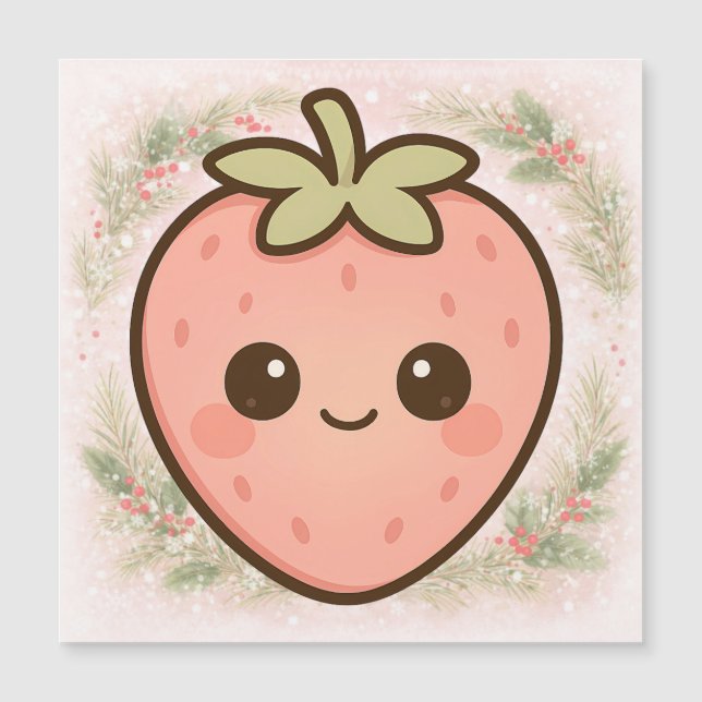 Cute Kawaii Strawberry Magnet (Framsida)