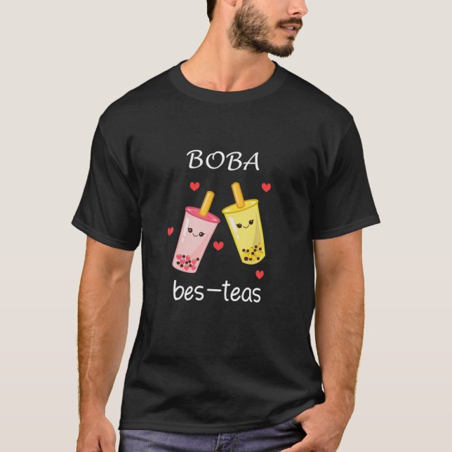 Cute Kawaii Strawberry Mango Boba Bubble Mjölk Tea T Shirt (Framsida)
