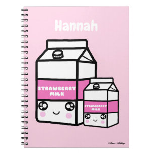 Cute Kawaii Strawberry Mjölk Duo Dairy Drink Rosa Anteckningsbok