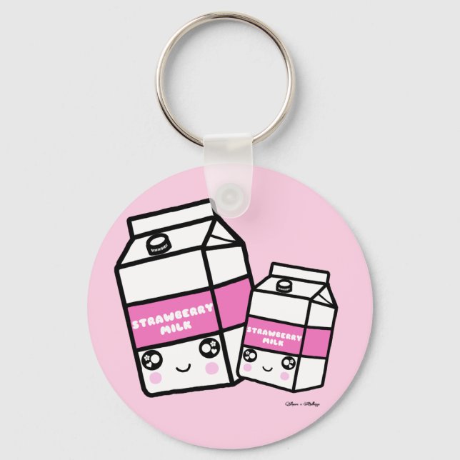 Cute Kawaii Strawberry Mjölk Sweet Dairy Foodie BF Nyckelring (Framsida)