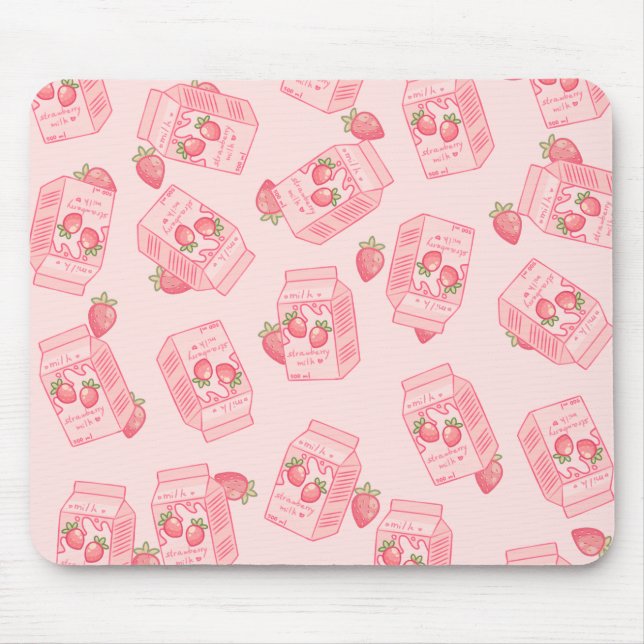 Cute Kawaii Strawberry Mjölk Tecknad Mouse Pad Musmatta (Framsidan)