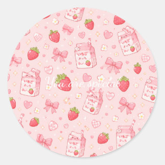 Cute Kawaii Strawberry Pattern Pink Past Runt Klistermärke