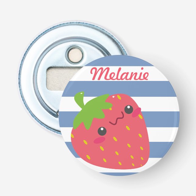 Cute Kawaii Strawberry Stripe Personlig Flasköppnare (Framsidan)