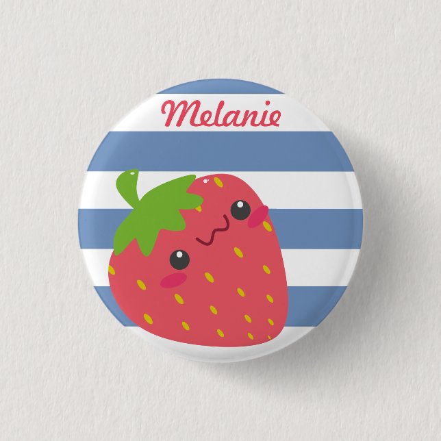Cute Kawaii Strawberry Stripe Personlig Knapp (Framsida)