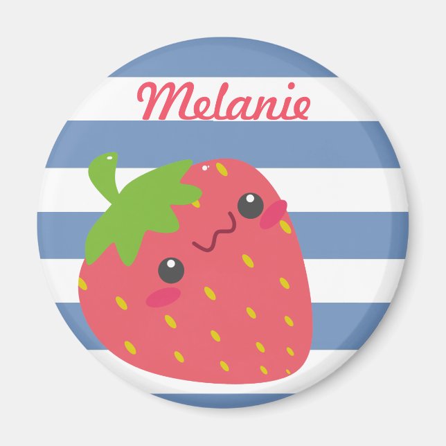 Cute Kawaii Strawberry Stripe Personlig Magnet (Framsidan)