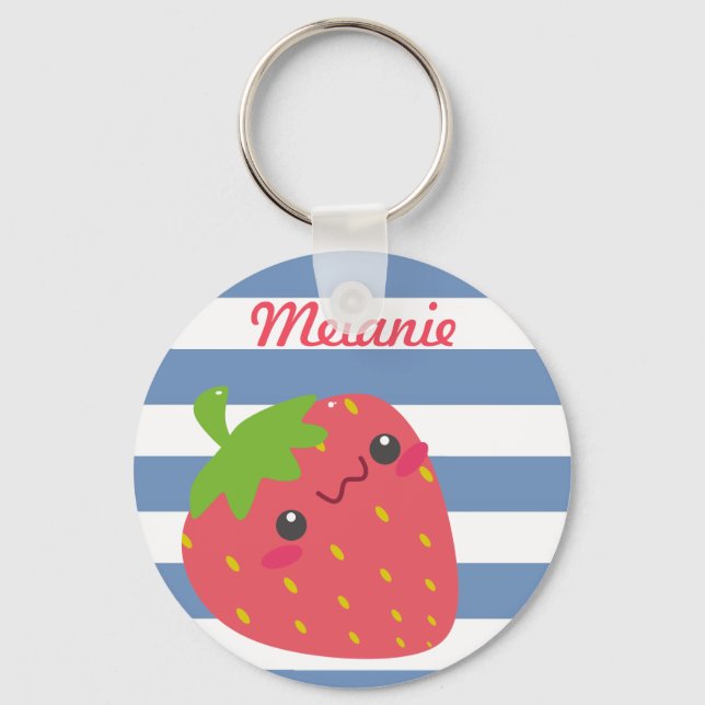 Cute Kawaii Strawberry Stripe Personlig Nyckelring (Framsida)
