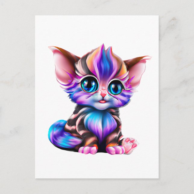 Cute Kawaii Stripe Baby Kitten Postcard Vykort (Framsida)