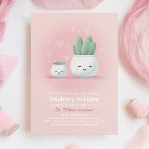 Cute Kawaii Succulent Girl Baby Shower Invita Rosa Inbjudningar