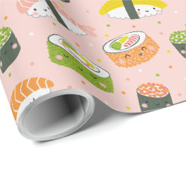 Cute Kawaii Sushi om ljusa rosa Presentpapper