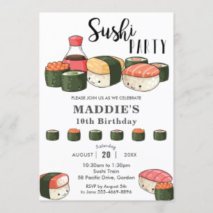 Cute Kawaii Sushi Party Flickans födelsedag Inbjudningar
