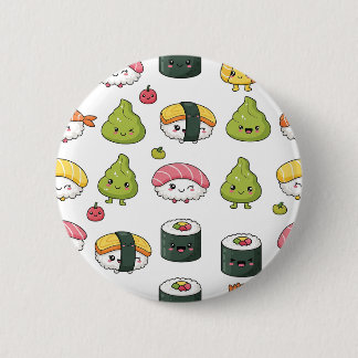 Cute Kawaii Sushi Pattern Button | Fun Foodie Pin  Knapp