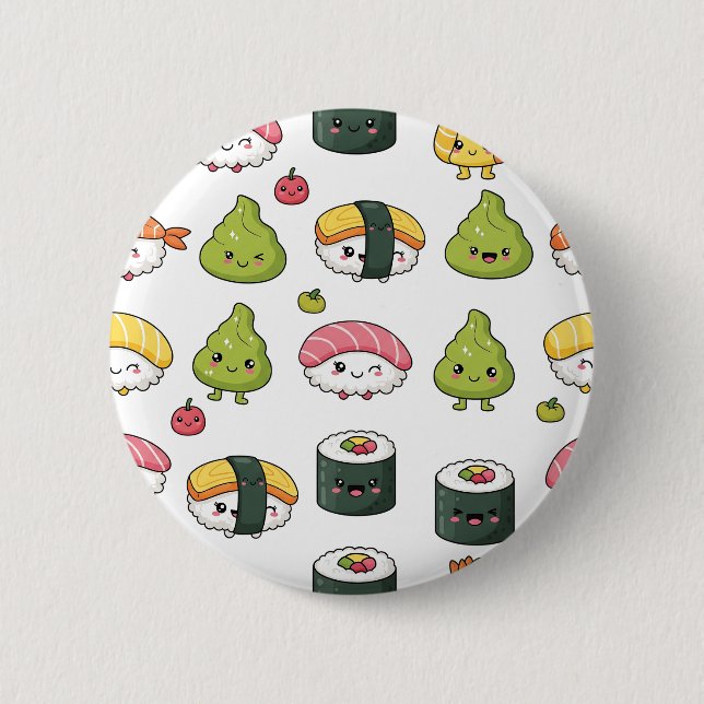 Cute Kawaii Sushi Pattern Button | Fun Foodie Pin  Knapp (Framsida)