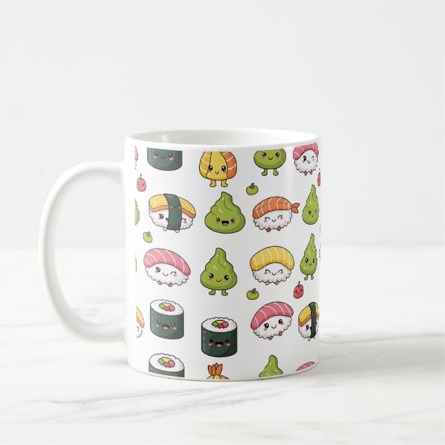 Cute Kawaii Sushi Pattern Coffee Mug Kaffemugg (Vänster)