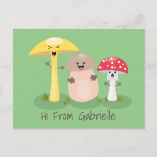 Cute kawaii svampar toadstool tecknad vykort