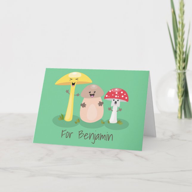 Cute kawaii svampsvampar toadstool kort (Framsida)