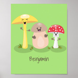 Cute kawaii svampsvampar toadstool poster