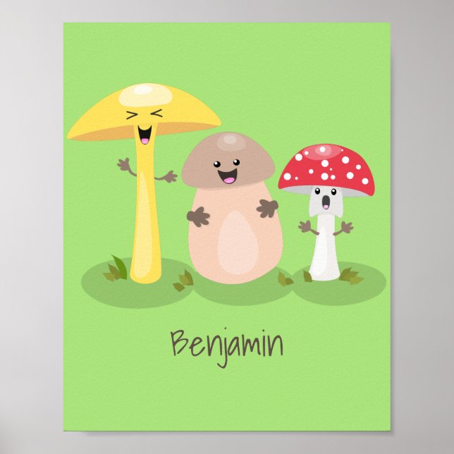 Cute kawaii svampsvampar toadstool poster (Framsidan)