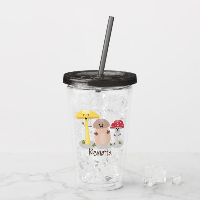 Cute kawaii svampsvampar toadstool take away mugg (Baksida Ice)