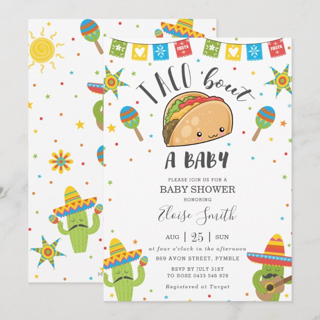 Cute Kawaii Taco 'Bout a Baby Fiesta Baby Shower' Inbjudningar (Fram/baksida)