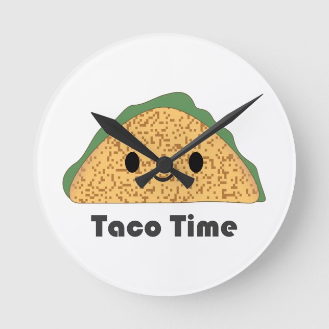 Cute Kawaii Taco Time Taco Rund Klocka (Framsida)
