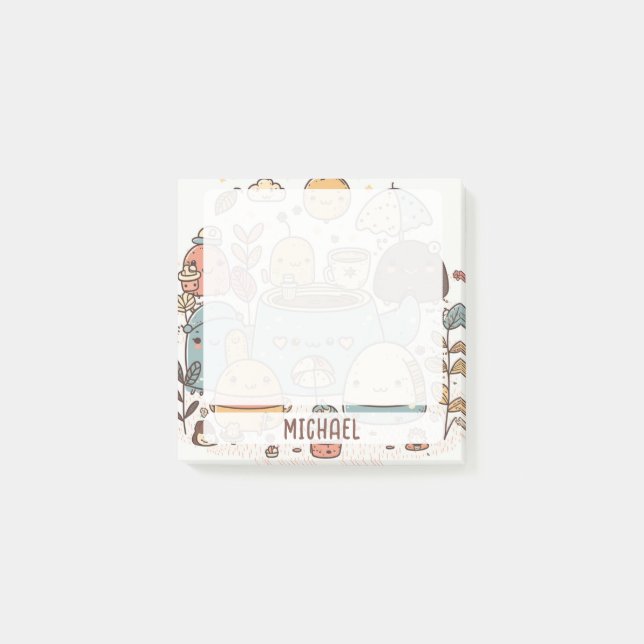 Cute Kawaii Tea Party Personlig Post-it Block (Framsida)