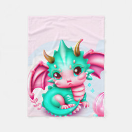 Cute Kawaii Teal och Rosa Baby Dragon Fleecefilt