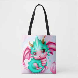 Cute Kawaii Teal och Rosa Baby Dragon Tygkasse