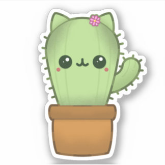 Cute Kawaii Tecknad Cat Cactus Klistermärken