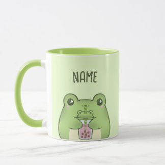 Cute Kawaii Tecknad Frog Drinking Bubble Tea Mugg