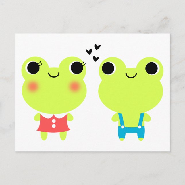 Cute Kawaii Tecknad Frog Valentiness vykort (Framsida)