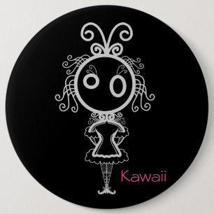 Cute Kawaii Tecknad Girl Knapp