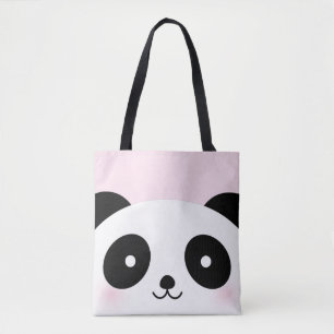 Cute Kawaii Tecknad Panda Bear Ansikte Rosa Tygkasse