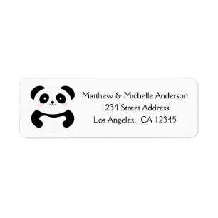 Cute Kawaii Tecknad Panda Bear Black and White Returadress Etikett