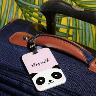 Cute Kawaii Tecknad Panda Bear Custom Name Rosa Bagagebricka