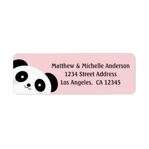 Cute Kawaii Tecknad Panda Bear Rosa Adress Returadress Etikett