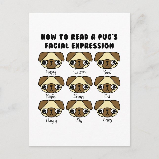 Cute Kawaii Tecknad Pug Funny Postcard Vykort (Framsida)