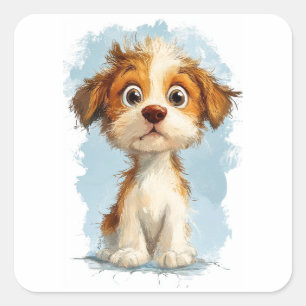 Cute Kawaii Tecknad Puppy Fyrkantigt Klistermärke