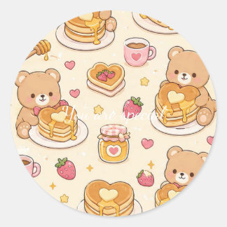 Cute Kawaii Teddy Bear Pancake Pattern Runt Klistermärke
