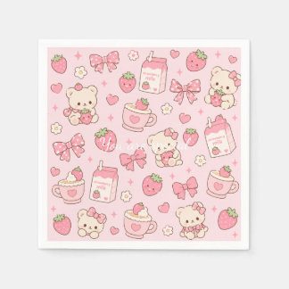 Cute Kawaii Teddy Bear Strawberry Pattern Sticker Pappersservett